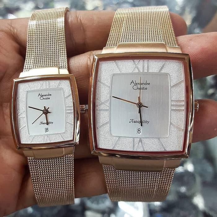 Terlaris Jam Tangan Alexandre Christie Couple Ac 8329 Rosegold Tali Pasir