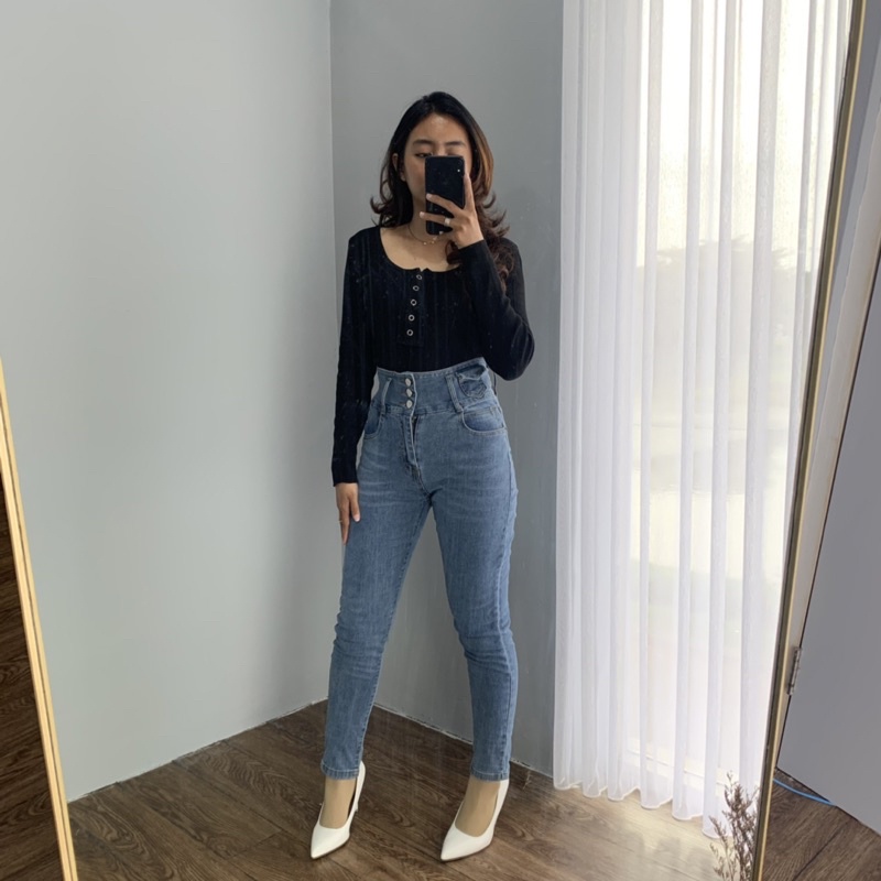 [LUXE.DLABEL]-D42 Skinny jeans | Highwaist Skinny Jeans Celana panjang wanita jeans karet import premium