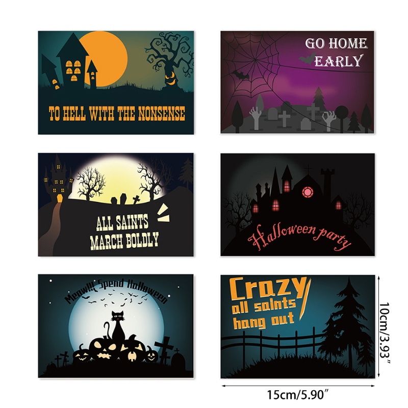6pcs / set Kartu Ucapan Dengan Stiker Amplop Desain Halloween