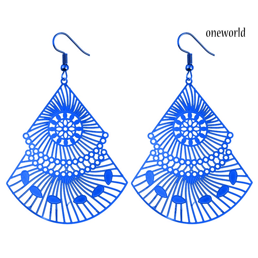 OW# Fashion Women Hollow Out Multicolor Fan Dangle Drop Hook Earrings Jewelry Gift