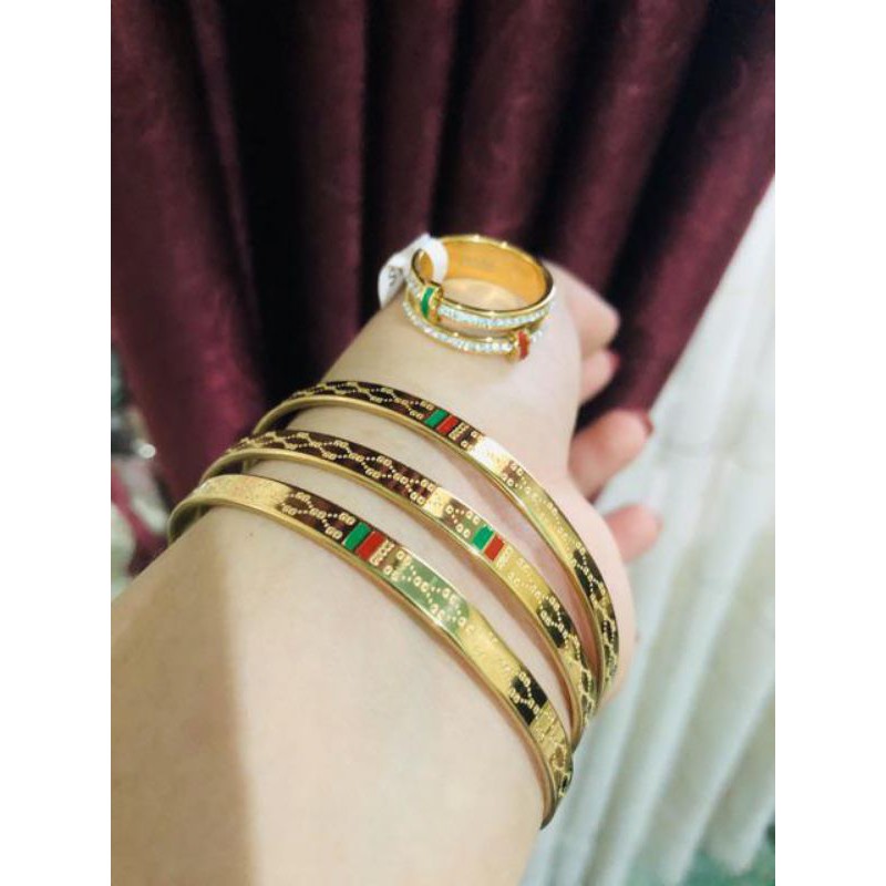 COD Gelang 3 pcs titanium gold perhiasan wanita anti luntur