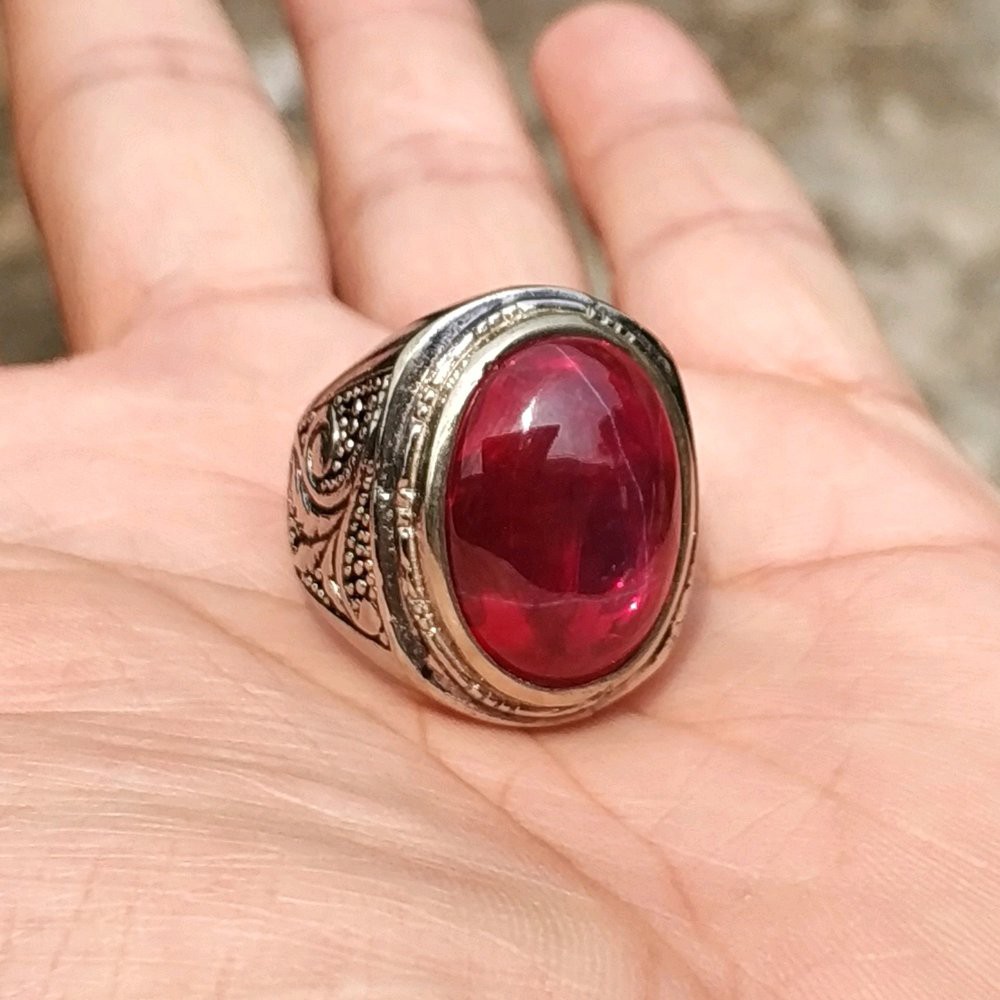 CINCIN BATU AKIK PERMATA AMERICAN STAR RED 6 STAR BIG SIZE