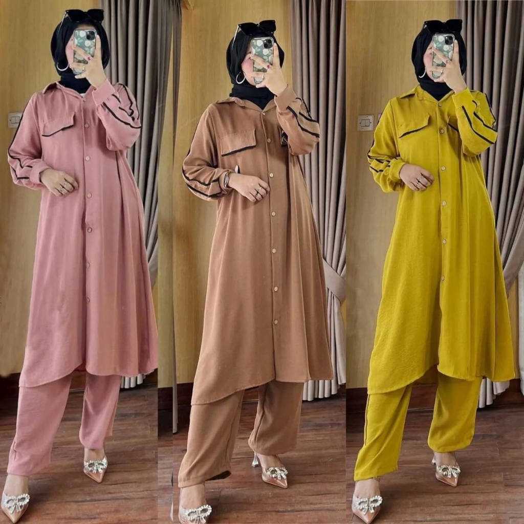 Baju Setelan Tunik Wanita Remaja Muslim Santai Polos Trend 2022 Wonderland Series Buttonscarves Rasp