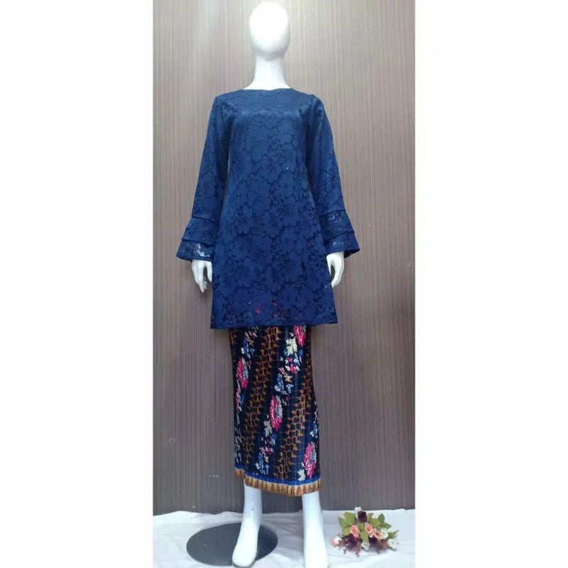 IndahKebaya | SET KEBAYA DAHLIA BROKAT / TUNIK BROKAT JUMBO / NAVY MAROON SILVER DUSTY GOLD COKSU