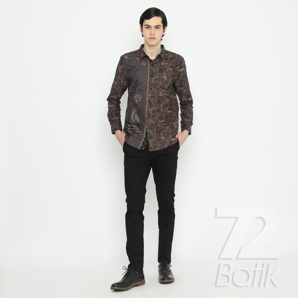 KEMEJA BATIK PRIA Slimfit Lengan Panjang Premium Two Tone Siang Sore Coklat Chokelat 725430 Cap 72 - Baju Kemeja Atasan Pakaian Setelan Batik Pria Cowok Laki Laki Remaja Keluarga Kantor Lengan Panjang Modern Slimfit Slim Fit Premium Kekinian