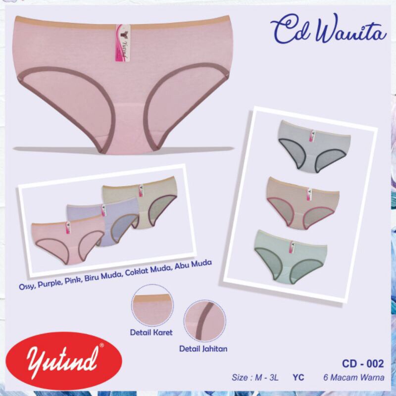 12pcs/1lusin Celana Dalam Wanita yutind CD-002 Ban Karet, CD Wanita Yutind Termurah lusin YUTIND 002 HARGA TERMURAH