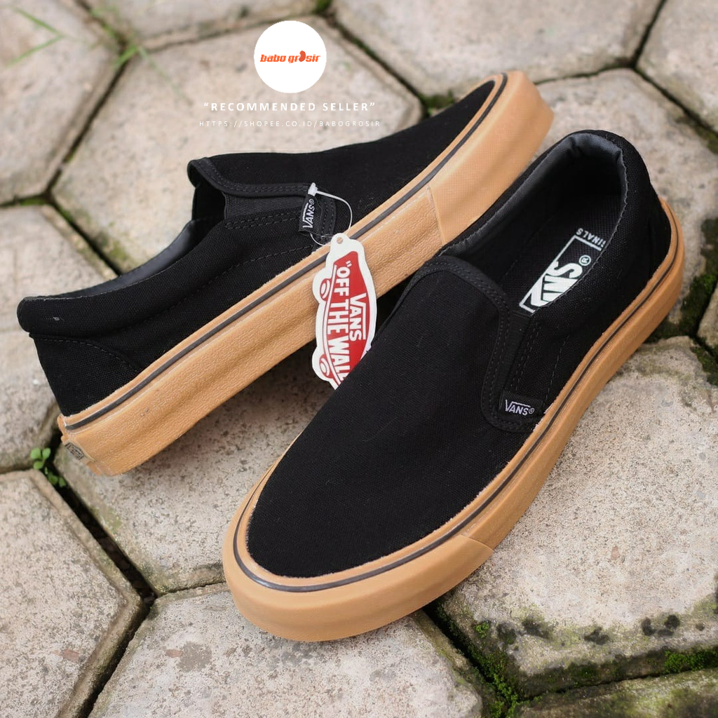 PROMO Sepatu Slip On Pria dan Wanita | Vans Slip On Black Sol Gum Premium, Import Quality, Tag Made in China, Harga Murah