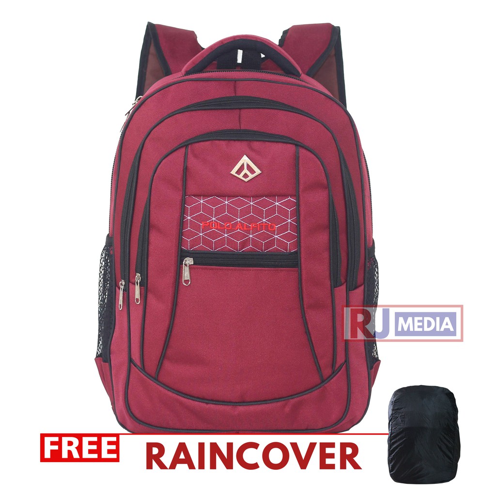 Tas Punggung Pria Tas Sekolah SMP SMA Alfito Jaring Spider Warna Merah Tas Pria Keren Tas Simple Premium Look Free Raincover Laptop In Bahan Tebal