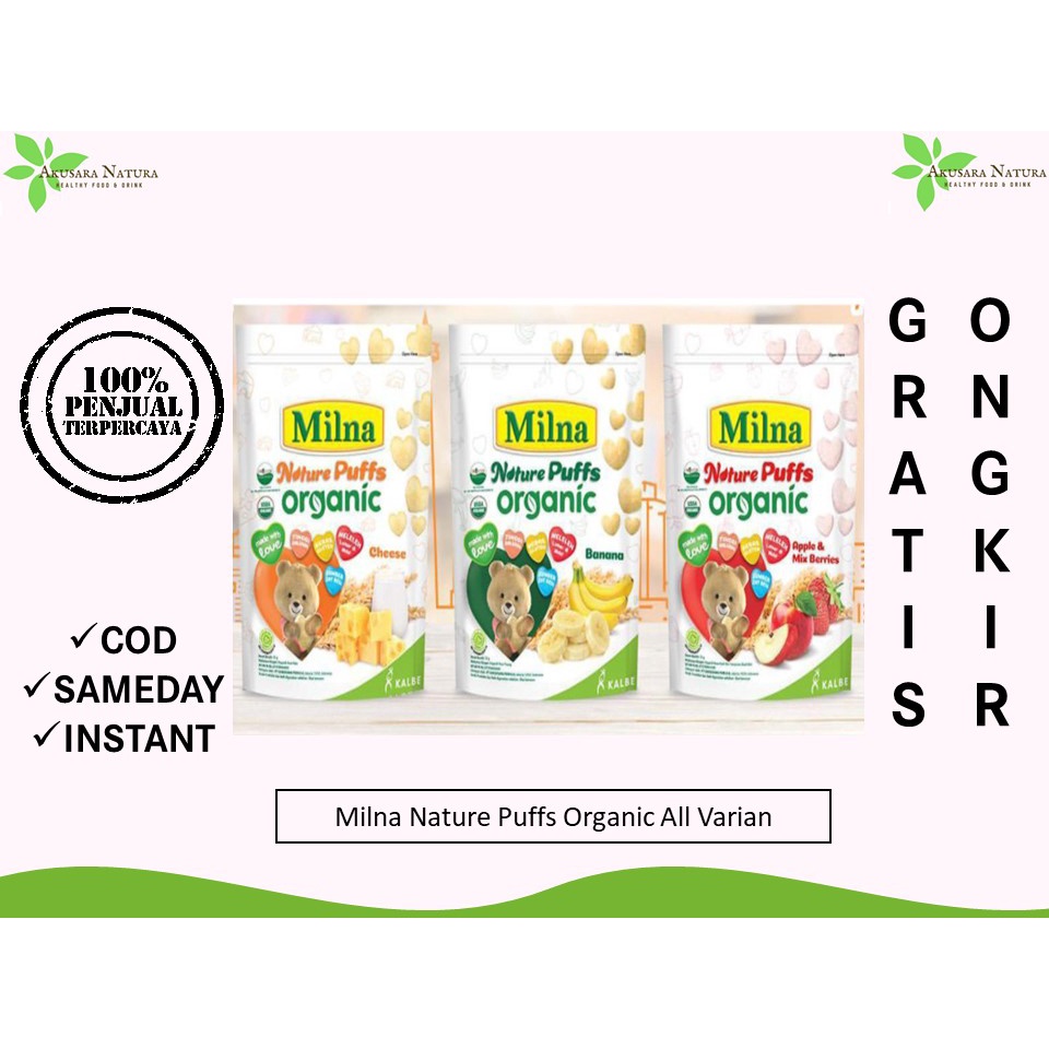 Milna Nature Puff Organic / Promina Puffs Apple and Mix Berries Cheese Banana 15 G [BISA COD | SAMEDAY | INSTANT]