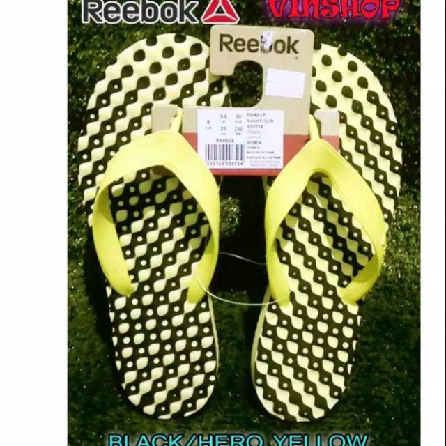 Sandal Jepit. Flip. REEBOK ORIGINAL. POLKA LP. Women. Black.Hero Yellow  BS7711