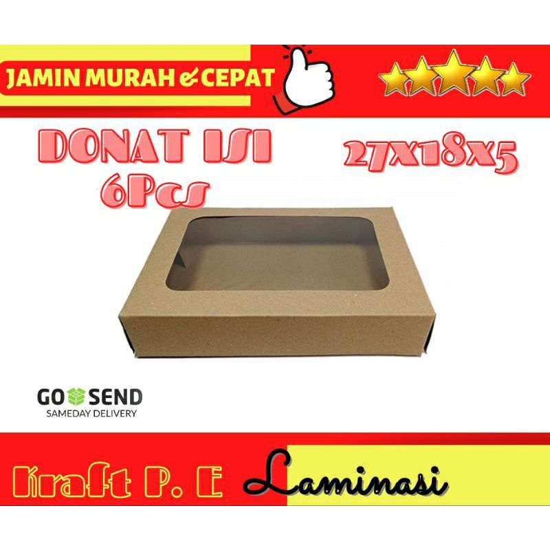 

DUS DONAT ISI 6/DUS 27X18X5/DUS BROWNIES/DUS KUE/DUS KRAFT LAMINASI/BOX BROWNIES