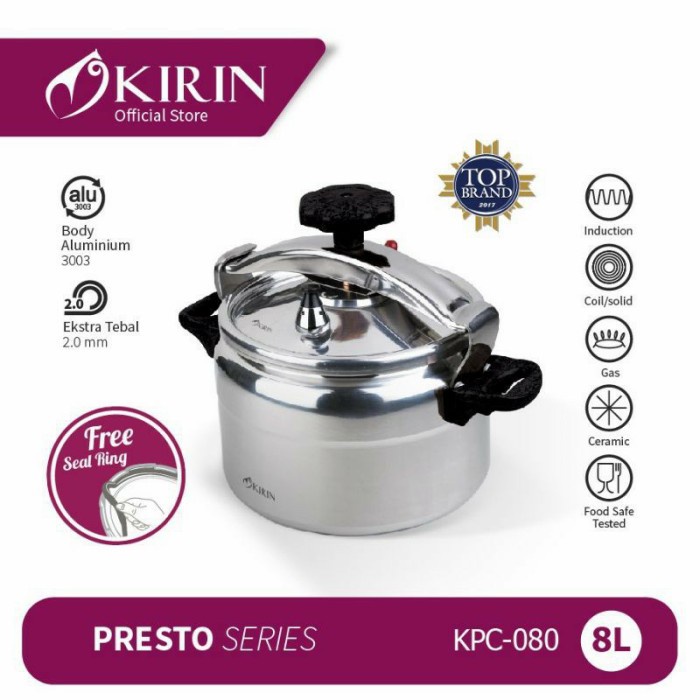 Panci Presto Kirin 8 Liter KPC 080 Pressure Cooker 8L Induksi