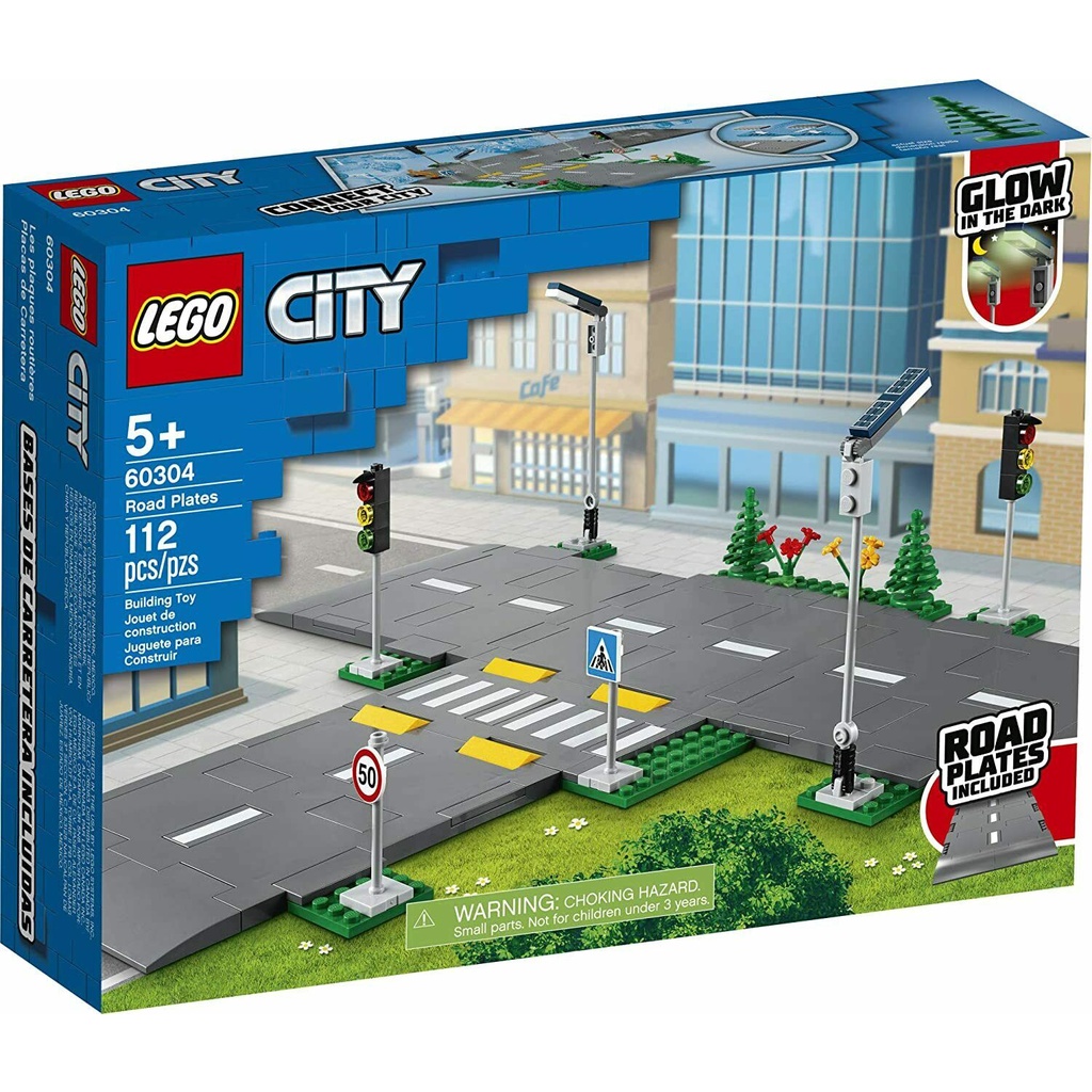 LEGO City - 60304 Road Plates Set Building Kid Toy Baseplate Town Car Motorcycle Bike House Model Ba