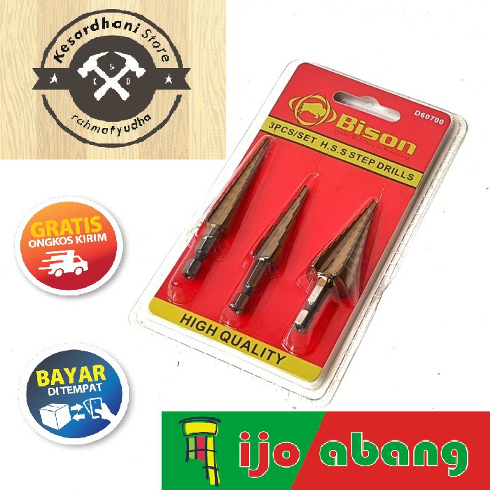 Mata Bor Pagoda Set 3pcs BISON Multi Step Cone Drill Kerucut Titanium 3 pcs All in One Bits tangga