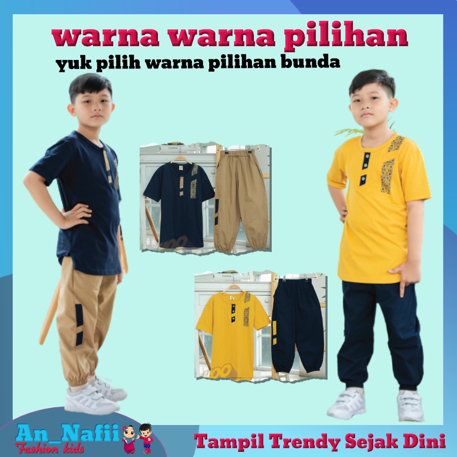 Setelan Kaos Anak Laki Laki Set Celana Joger 3 - 12 Tahun HooflaKids Stelan Baju Muslim Anak Cowok 2 Tahun 8 Tahun 10 Tahun import Murah