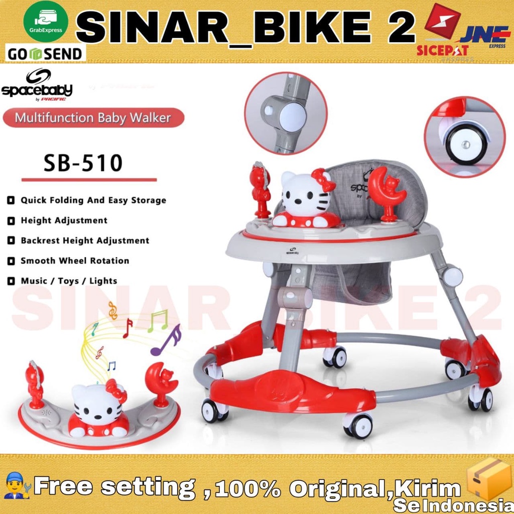 Baby Walker SPACEBABY SB 510 Edisi Hello Kitty Musik Lampu Mainan Bayi