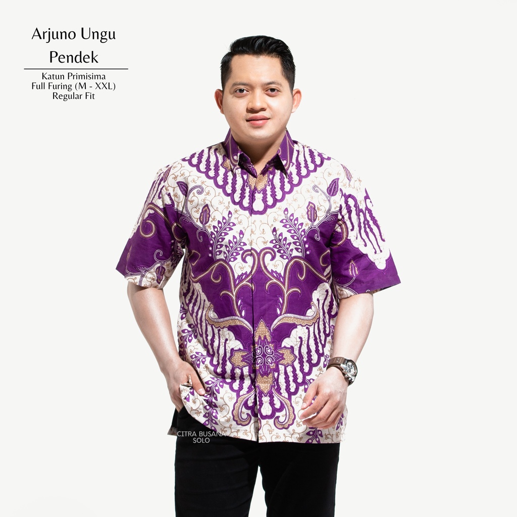 ARJUNO UNGU PENDEK Kemeja Batik Pria Full Furing Bahan Katun Primisima