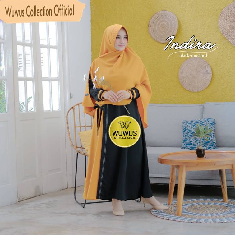 WUWUS GAMIS PREMIUM INDIRA SYARI SET WARNA BLACK-MUSTARD