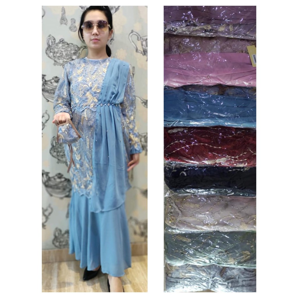 GRATIS MASKER [MODEL TERBARU] GAMIS PESTA BAHAN FULL TILE KOMBINASI SIFON / GAMIS PESTA
