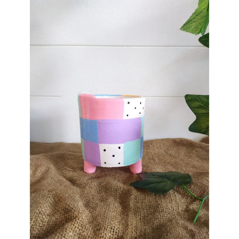 Pot Lukis Kaktus Sukulen Gerabah Bentuk Kaki Karakter Lucu Claypot Tanah Liat Vas Tanaman Hias 10 Cm