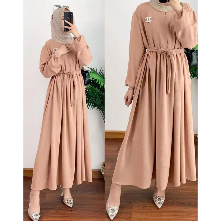 Liana Midi Dress Bahan Crinkle Airflow / Gamis Muslimah Terbaru / Pakaian Wanita Terbaru