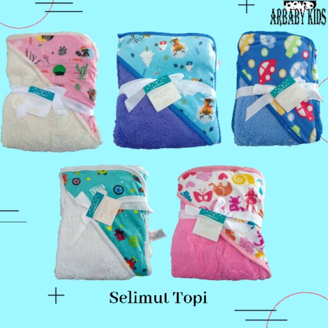 Selimut topi fleece baby / selimut import baby / selimut topi