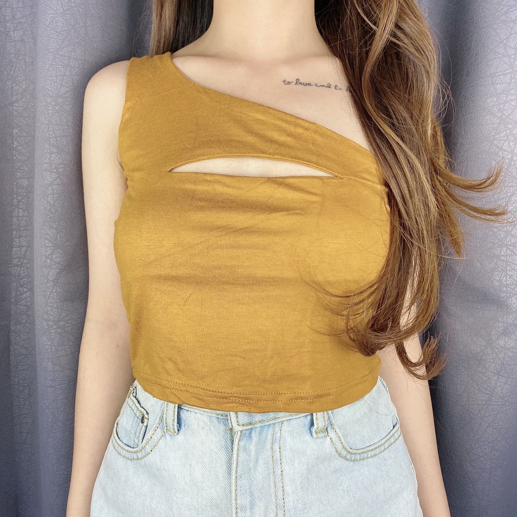 Vimel Collection - Tanktop one shoulder open chest / crop top / tanktop korea