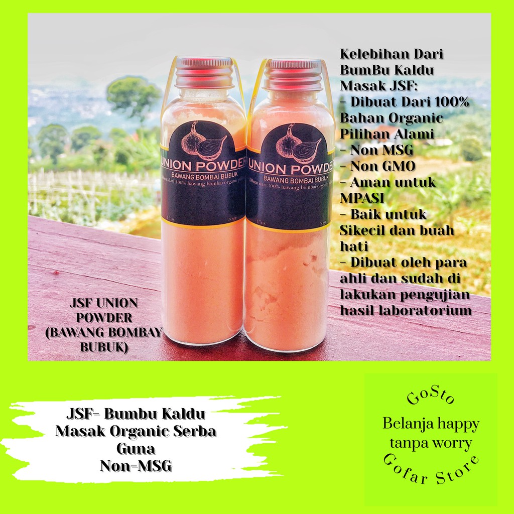 

BUMBU MASAK SEHAT ORGANIK PREMIUM UNION POWDER BAWANG BOMBAY BUBUK TANPA MSG MPASI JSF