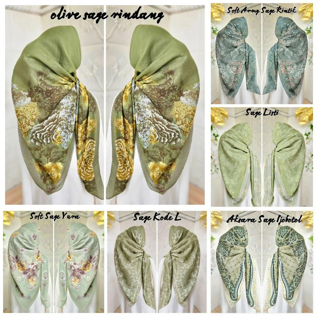 HIJAB VOAL MOTIF SAGE SERIES/SEGIEMPAT MOTIF SAGE/HIJAB MOTIF HIJAU WARDAH/JILBAB SEGI EMPAT MOTIF S