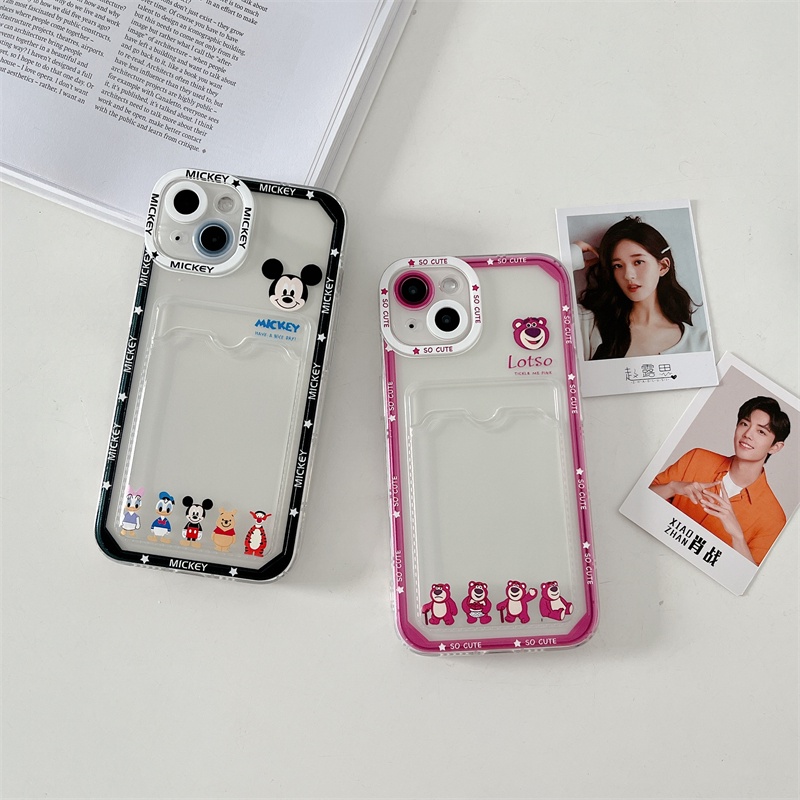 Casing Soft Case TPU Motif Strawberry / Beruang / Mickey mouse Untuk IPhone 14 13 11 Pro Max 8 7 Plus X XS XR