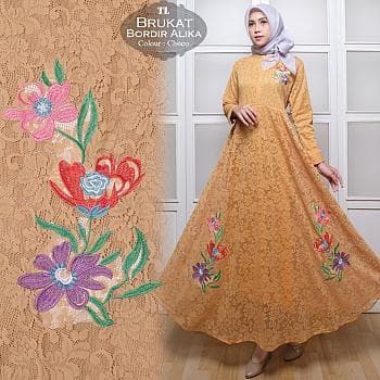 Baju dress Maxi Brukat Alika Mustard TL maxi wanita brukat impor mustard murah