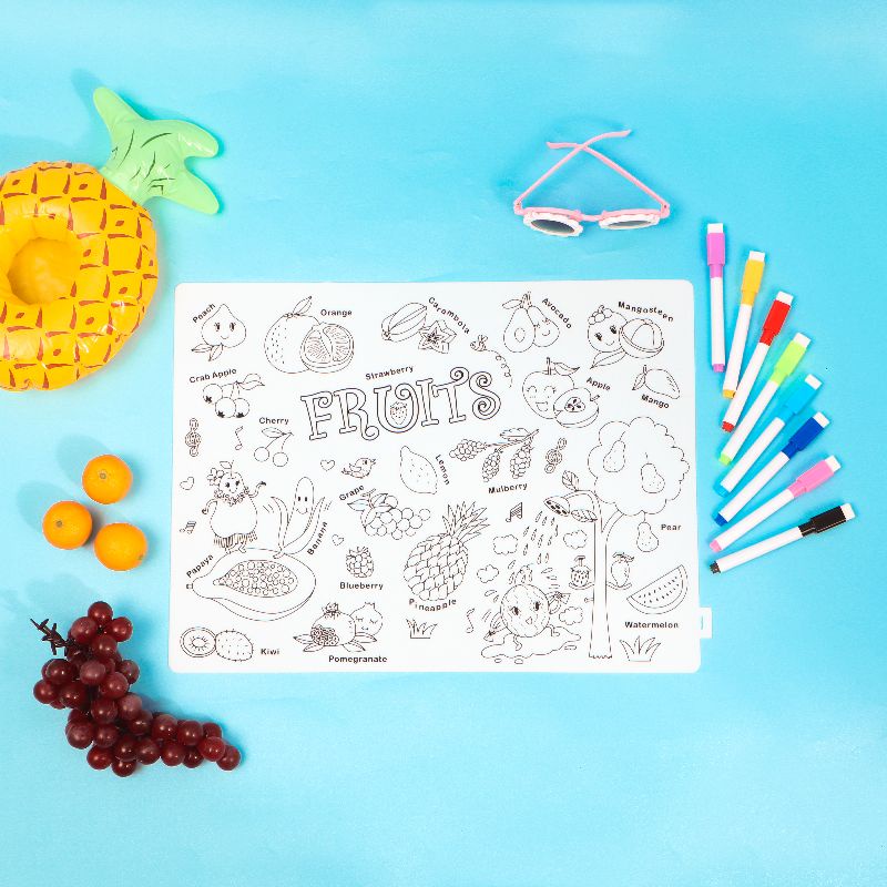 

OKDOODLE Alas Gambar Mewarnai Edukatif Bentuk Buah Bisa Dihapus Anti Air