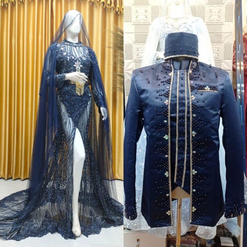 CAUPLE  GAUN PENGANTEN DRESS DAN JAS SONGKET/|GAUN  DRESS COUPLE GAUN PENGANTEN MUSLIMAH/GAUN PENGANTIN MODREN