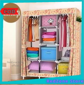 Lemari Pakaian Portable Bongkar Pasang Susun Minimalis Murah Organizer Tempat Baju Gantung Rak Serba