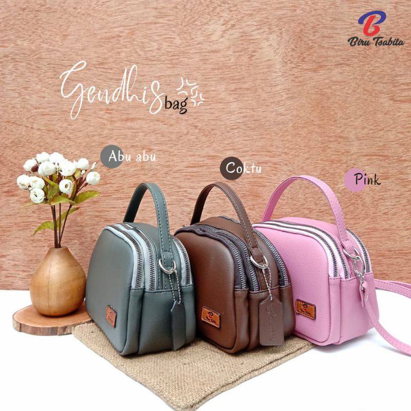 tas biru tsabita 3 ruang Gendhis bag kulit jeruk
