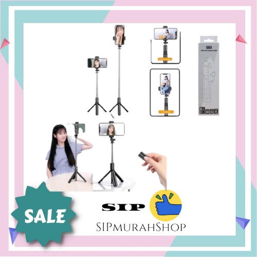 Tongsis + Tripod + Remote Control Bluetooth- Live Stream Selfie Stick 3in1 / Selfie Stick Bluetooth Remote Tongsis Tripod Tomsis 3in1 Black / Tripod  3in1 Tongsis Bluetooth Selfie Stick Tripod Standing Tomsis with Remote Shutter Bluetooth