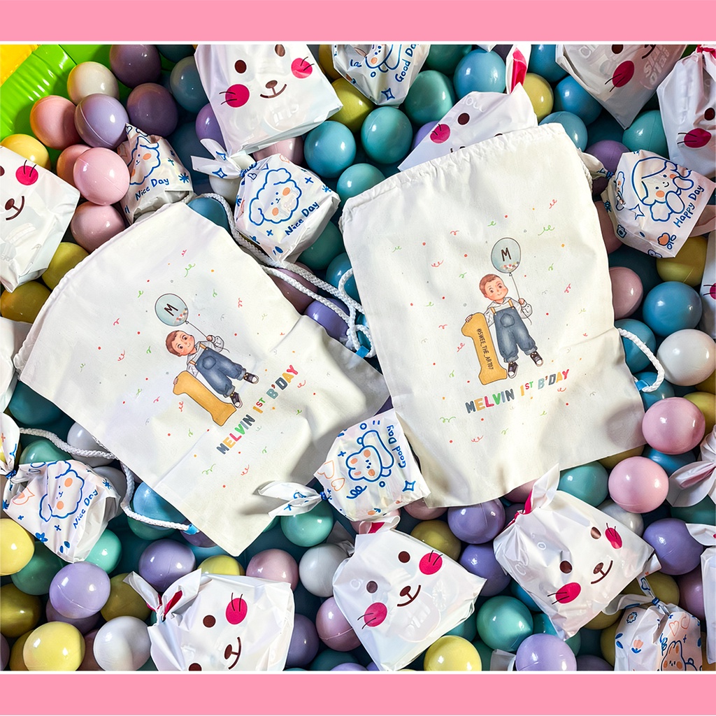 

iDk90 Tas ransel custom serut belacu / tas ulang tahun desain suka-suka / goodie bag ultah custom