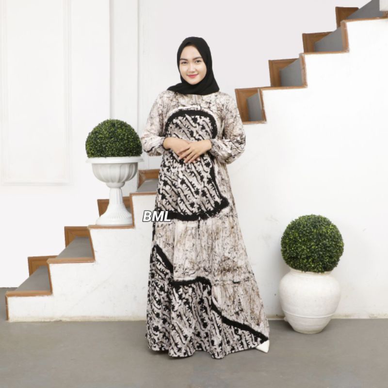GAMIS TWILL RAYON CAP MALAMAN MOTIF MADONGAN HITAM