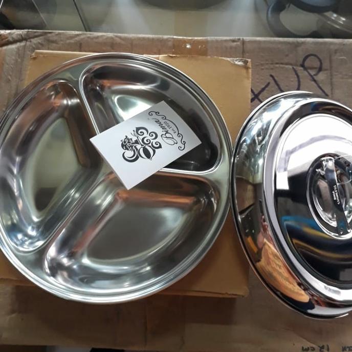 ~~~] Plato stainless sekat 3 (tempat makan & tutup)
