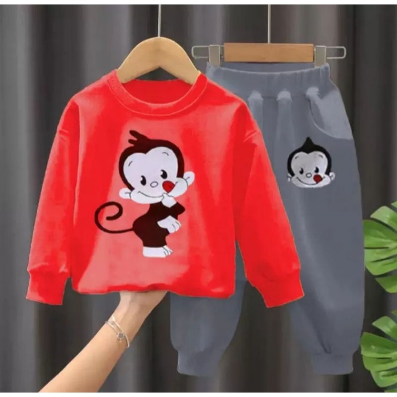 Setelan Sweater Flecce Bebytery MONKEY 1-5 Tahun/Pakaian Baju Joger Anak Laki-laki Dan Perempuan