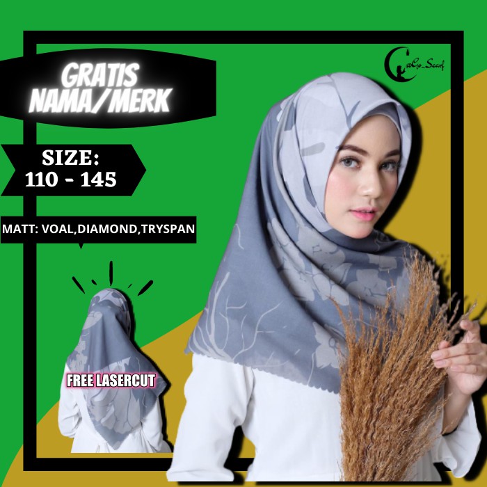 HIJAB VOAL SEGIEMPAT PRINTING KERUDUNG PRINTING SEGI EMPAT HIJAB CUSTOM NAMA KNG 579