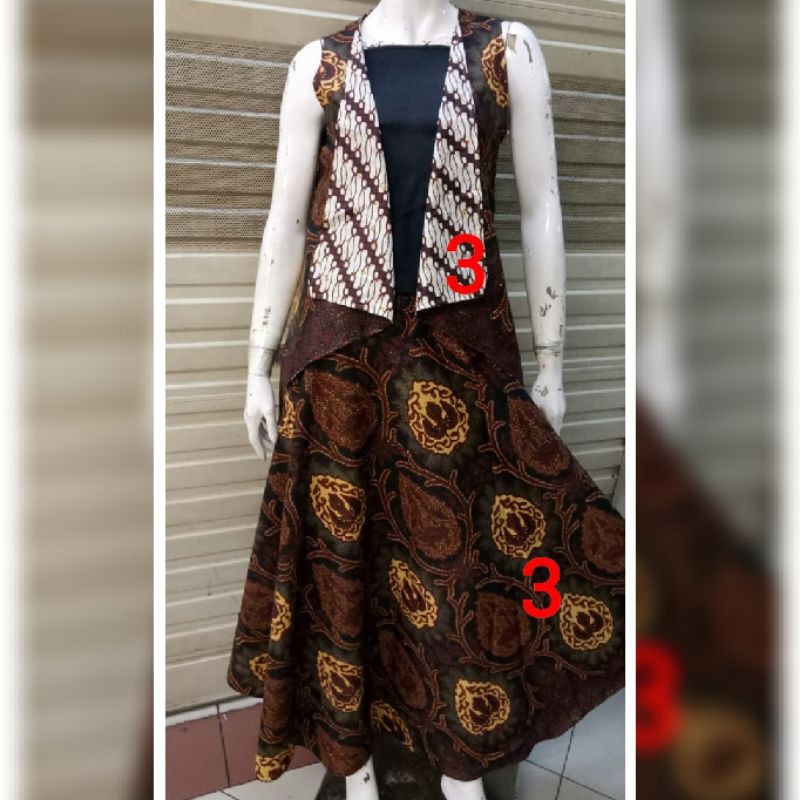 Setelan Outer Batik Bolak Balik + Rok Batik Payung