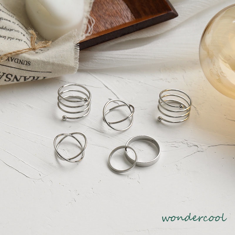 6 Pcs/set In Korea Cincin Gaya Punk Geometris Cincin Indah Pesta Pernikahan Wanita Fashion Perhiasan-Won