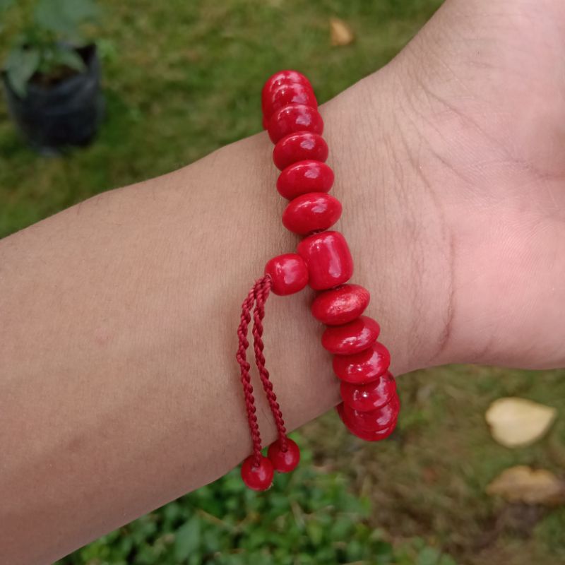 Gelang Batu Marjan Red Coral, Motif Pipih ORIGINAL!!