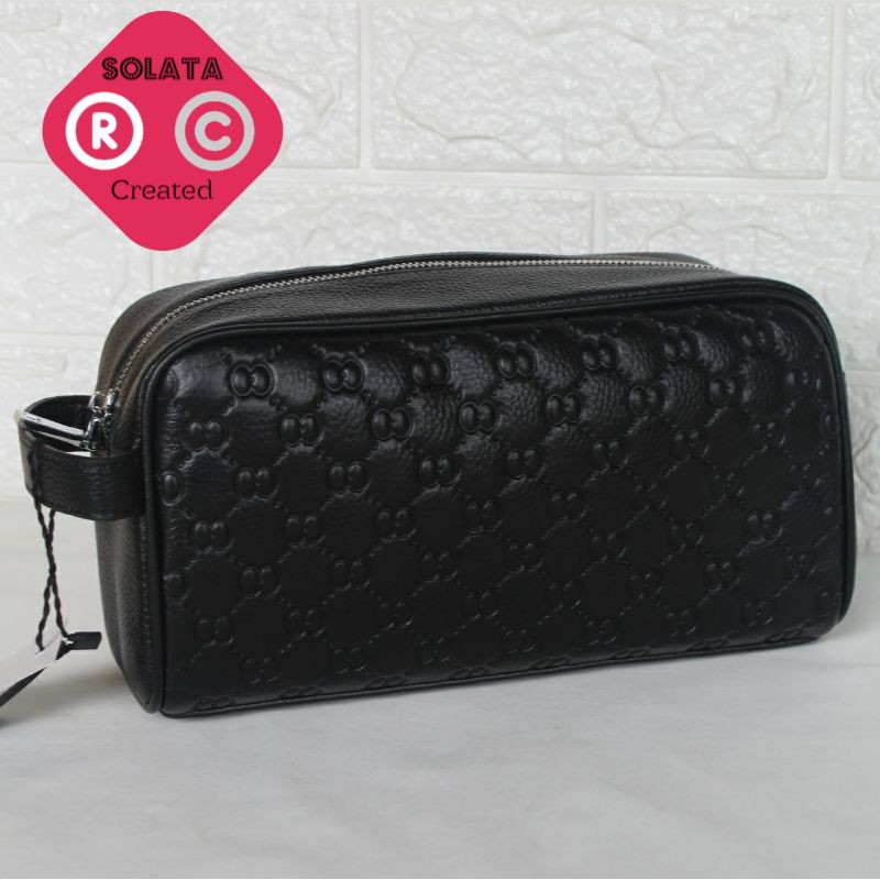 Handbag Pria Wanita Kulit Asli / Pouch Bag Pria Wanita / Clutch Bag Black