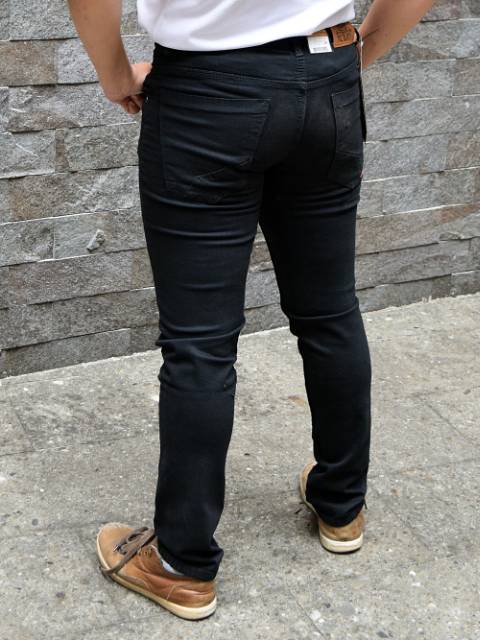 Celana hitam jeans stretch karet slimfit pria bahan jins terbaru