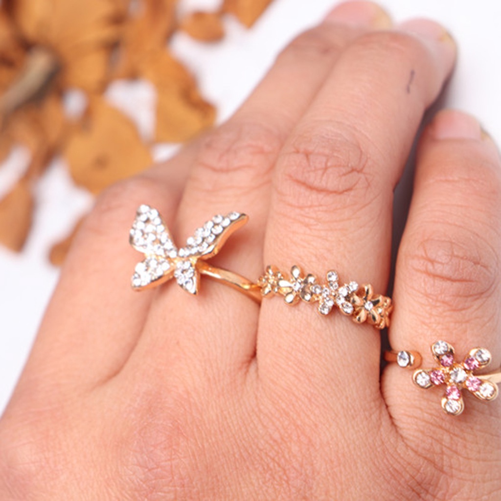 Hu Hu Hu Hu Hu Alat Bantu Pasang Kacamata♡ Cincin Bentuk Kupu-Kupu Sparkling Bahan Alloy Tahan Karat Untuk Wanita