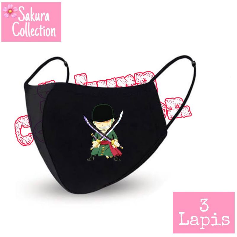 Masker Kain 3 Lapis - Anime One Piece Zoro