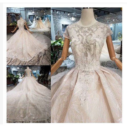 Wedding Dress sequin diamond lengan pendek ball gown/gaun pengantin lengan pendek untuk wanita