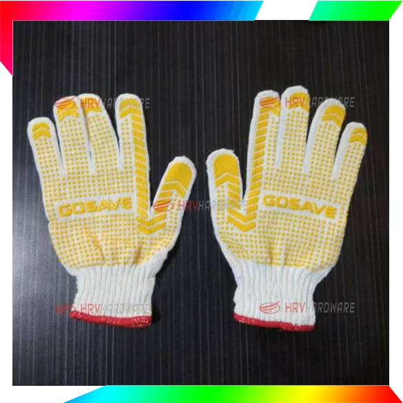 Sarung Tangan Bintik Karet HITAM Polka dot Katun Safety Gloves Dotting GOSAVE Sepasang